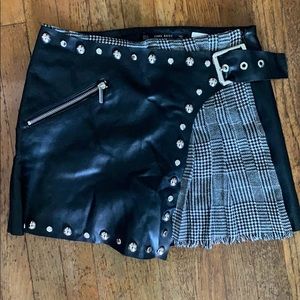 Zara leather and plaid mini skirt